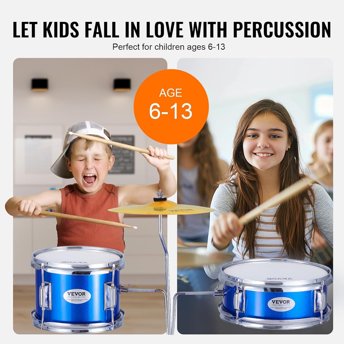VEVOR Drum Set for Kids, 3 Pieces, Beginner Drum Set