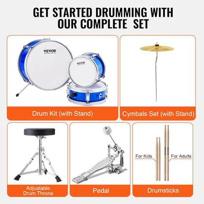 VEVOR Drum Set for Kids, 3 Pieces, Beginner Drum Set